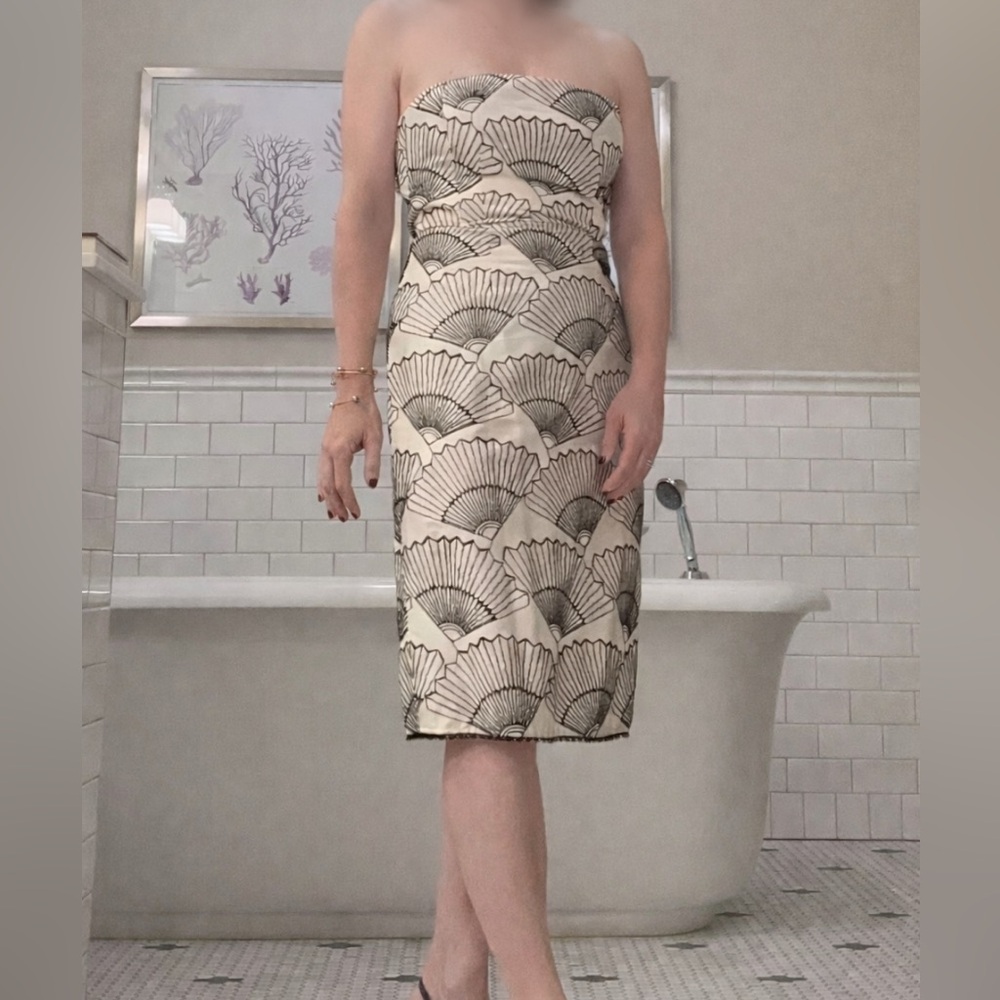 Nanette Lepore Strapless Embroidered Cocktail Dress Size 2 Cream Black